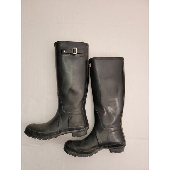 Hunter Boots Womens Size 10F Classic Original Tall Rain Black Gloss Wellies - Picture 8 of 12